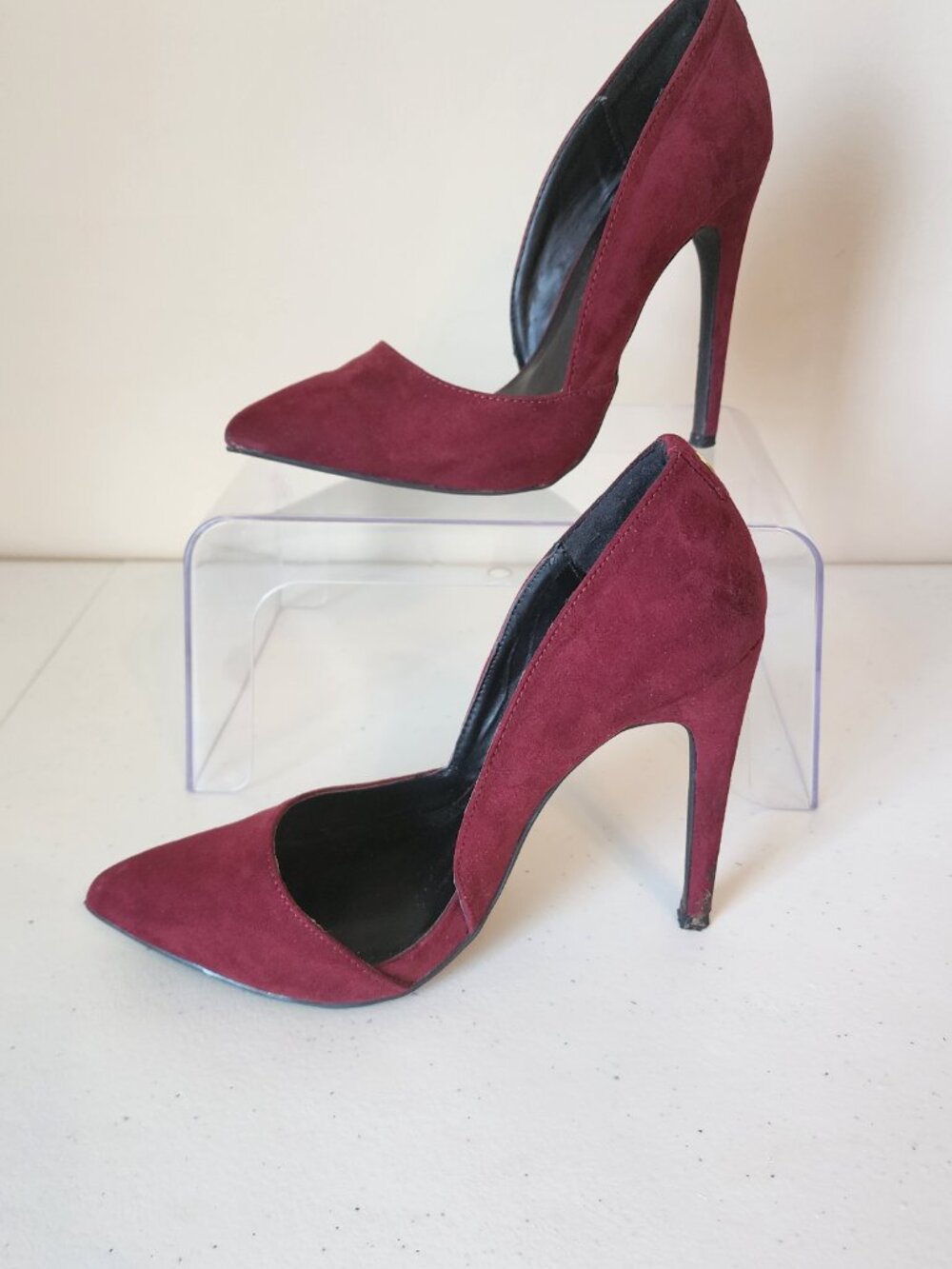 Burgundy Suede Stiletto Heels | Cutout Pointed Toe | Size 6